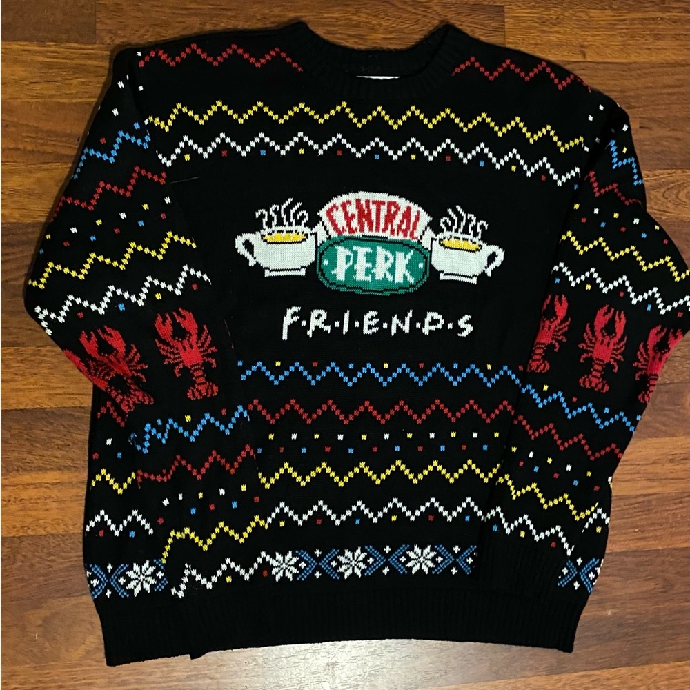 Friends Central Perk Christmas Ugly Sweater Lobsters Black Size XL